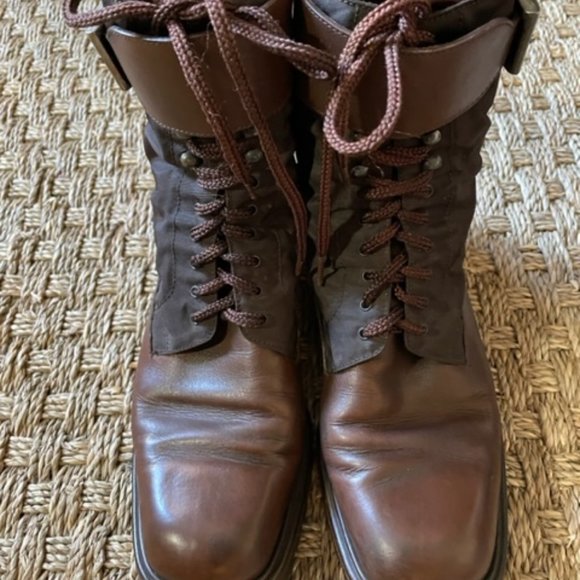 Rare 90's vintage Prada brown leather and nylon combat boots - Picture 1 of 8